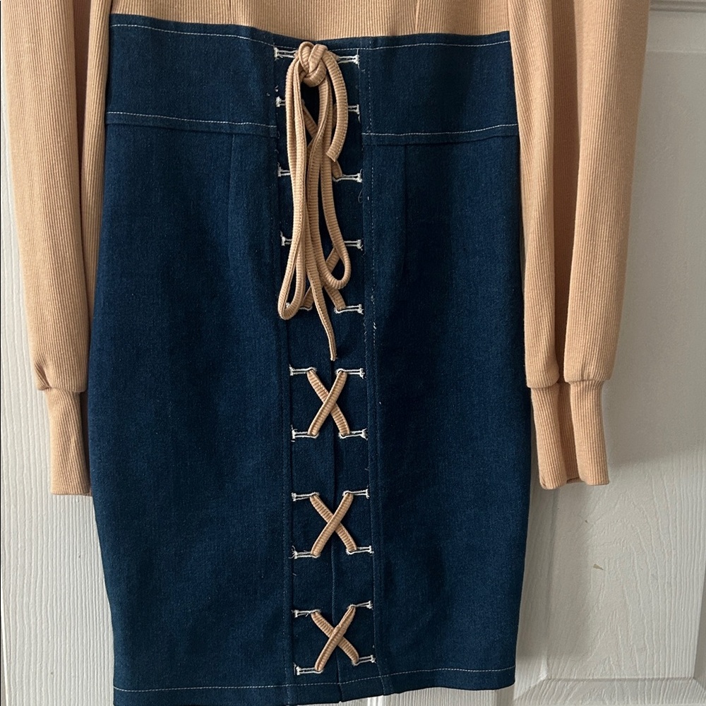 Stylish Tan and Blue Women's Dress - Picture 4 of 4